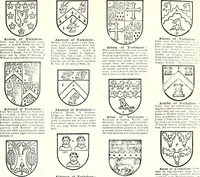 An illustration from Some feudal coats of arms and others, illustrated with 2,000 zinco etchings from the Bayear tapestry, Greek vases, seals, tiles, effigies, brasses and heralcic rolls. Some chart pedigrees (1902)