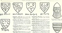 An illustration from Some feudal coats of arms and others, illustrated with 2,000 zinco etchings from the Bayear tapestry, Greek vases, seals, tiles, effigies, brasses and heralcic rolls. Some chart pedigrees (1902)