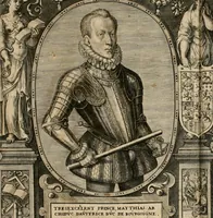 An illustration from Sommare beschrijuinghe vãde triumphelijcke incomst vanden doorluchtighen ende hooghgheboren aerts-hertoge Matthias : binnen die princelijcke stadt van Brussele : in t'iaer ons Heeren M.D.LXXVIII. den xviij dach Januarij : midtsgaders die tanneelen, poincten, figuren ende spectaculen, die inde voorseyde incompste (ter eeren van sijne doorluchticheyt) zijn verthoont ghevveest, met meer ander saken, die doen ter tijt gheschiet zijn (1579)