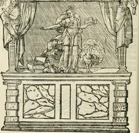 An illustration from Sommare beschrijuinghe vãde triumphelijcke incomst vanden doorluchtighen ende hooghgheboren aerts-hertoge Matthias : binnen die princelijcke stadt van Brussele : in t'iaer ons Heeren M.D.LXXVIII. den xviij dach Januarij : midtsgaders die tanneelen, poincten, figuren ende spectaculen, die inde voorseyde incompste (ter eeren van sijne doorluchticheyt) zijn verthoont ghevveest, met meer ander saken, die doen ter tijt gheschiet zijn (1579)