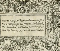An illustration from Sommare beschrijuinghe vãde triumphelijcke incomst vanden doorluchtighen ende hooghgheboren aerts-hertoge Matthias : binnen die princelijcke stadt van Brussele : in t'iaer ons Heeren M.D.LXXVIII. den xviij dach Januarij : midtsgaders die tanneelen, poincten, figuren ende spectaculen, die inde voorseyde incompste (ter eeren van sijne doorluchticheyt) zijn verthoont ghevveest, met meer ander saken, die doen ter tijt gheschiet zijn (1579)