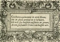 An illustration from Sommare beschrijuinghe vãde triumphelijcke incomst vanden doorluchtighen ende hooghgheboren aerts-hertoge Matthias : binnen die princelijcke stadt van Brussele : in t'iaer ons Heeren M.D.LXXVIII. den xviij dach Januarij : midtsgaders die tanneelen, poincten, figuren ende spectaculen, die inde voorseyde incompste (ter eeren van sijne doorluchticheyt) zijn verthoont ghevveest, met meer ander saken, die doen ter tijt gheschiet zijn (1579)