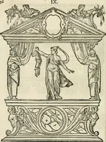 An illustration from Sommare beschrijuinghe vãde triumphelijcke incomst vanden doorluchtighen ende hooghgheboren aerts-hertoge Matthias : binnen die princelijcke stadt van Brussele : in t'iaer ons Heeren M.D.LXXVIII. den xviij dach Januarij : midtsgaders die tanneelen, poincten, figuren ende spectaculen, die inde voorseyde incompste (ter eeren van sijne doorluchticheyt) zijn verthoont ghevveest, met meer ander saken, die doen ter tijt gheschiet zijn (1579)