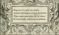 An illustration from Sommare beschrijuinghe vãde triumphelijcke incomst vanden doorluchtighen ende hooghgheboren aerts-hertoge Matthias : binnen die princelijcke stadt van Brussele : in t'iaer ons Heeren M.D.LXXVIII. den xviij dach Januarij : midtsgaders die tanneelen, poincten, figuren ende spectaculen, die inde voorseyde incompste (ter eeren van sijne doorluchticheyt) zijn verthoont ghevveest, met meer ander saken, die doen ter tijt gheschiet zijn (1579)