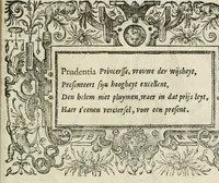 Picture 36 of 100 from Sommare beschrijuinghe vãde triumphelijcke incomst vanden doorluchtighen ende hooghgheboren aerts-hertoge Matthias : binnen die princelijcke stadt van Brussele : in t'iaer ons Heeren M.D.LXXVIII. den xviij dach Januarij : midtsgaders die tanneelen, poincten, figuren ende spectaculen, die inde voorseyde incompste (ter eeren van sijne doorluchticheyt) zijn verthoont ghevveest, met meer ander saken, die doen ter tijt gheschiet zijn (1579), leaf 46