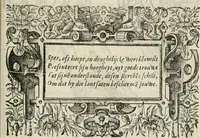 An illustration from Sommare beschrijuinghe vãde triumphelijcke incomst vanden doorluchtighen ende hooghgheboren aerts-hertoge Matthias : binnen die princelijcke stadt van Brussele : in t'iaer ons Heeren M.D.LXXVIII. den xviij dach Januarij : midtsgaders die tanneelen, poincten, figuren ende spectaculen, die inde voorseyde incompste (ter eeren van sijne doorluchticheyt) zijn verthoont ghevveest, met meer ander saken, die doen ter tijt gheschiet zijn (1579)