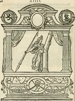 An illustration from Sommare beschrijuinghe vãde triumphelijcke incomst vanden doorluchtighen ende hooghgheboren aerts-hertoge Matthias : binnen die princelijcke stadt van Brussele : in t'iaer ons Heeren M.D.LXXVIII. den xviij dach Januarij : midtsgaders die tanneelen, poincten, figuren ende spectaculen, die inde voorseyde incompste (ter eeren van sijne doorluchticheyt) zijn verthoont ghevveest, met meer ander saken, die doen ter tijt gheschiet zijn (1579)