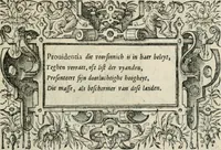 Picture 47 of 100 from Sommare beschrijuinghe vãde triumphelijcke incomst vanden doorluchtighen ende hooghgheboren aerts-hertoge Matthias : binnen die princelijcke stadt van Brussele : in t'iaer ons Heeren M.D.LXXVIII. den xviij dach Januarij : midtsgaders die tanneelen, poincten, figuren ende spectaculen, die inde voorseyde incompste (ter eeren van sijne doorluchticheyt) zijn verthoont ghevveest, met meer ander saken, die doen ter tijt gheschiet zijn (1579), leaf 54
