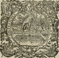 An illustration from Sommare beschrijuinghe vãde triumphelijcke incomst vanden doorluchtighen ende hooghgheboren aerts-hertoge Matthias : binnen die princelijcke stadt van Brussele : in t'iaer ons Heeren M.D.LXXVIII. den xviij dach Januarij : midtsgaders die tanneelen, poincten, figuren ende spectaculen, die inde voorseyde incompste (ter eeren van sijne doorluchticheyt) zijn verthoont ghevveest, met meer ander saken, die doen ter tijt gheschiet zijn (1579)