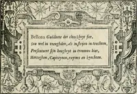 An illustration from Sommare beschrijuinghe vãde triumphelijcke incomst vanden doorluchtighen ende hooghgheboren aerts-hertoge Matthias : binnen die princelijcke stadt van Brussele : in t'iaer ons Heeren M.D.LXXVIII. den xviij dach Januarij : midtsgaders die tanneelen, poincten, figuren ende spectaculen, die inde voorseyde incompste (ter eeren van sijne doorluchticheyt) zijn verthoont ghevveest, met meer ander saken, die doen ter tijt gheschiet zijn (1579)