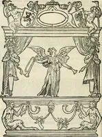 An illustration from Sommare beschrijuinghe vãde triumphelijcke incomst vanden doorluchtighen ende hooghgheboren aerts-hertoge Matthias : binnen die princelijcke stadt van Brussele : in t'iaer ons Heeren M.D.LXXVIII. den xviij dach Januarij : midtsgaders die tanneelen, poincten, figuren ende spectaculen, die inde voorseyde incompste (ter eeren van sijne doorluchticheyt) zijn verthoont ghevveest, met meer ander saken, die doen ter tijt gheschiet zijn (1579)