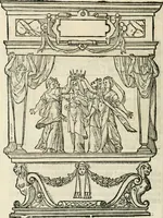 An illustration from Sommare beschrijuinghe vãde triumphelijcke incomst vanden doorluchtighen ende hooghgheboren aerts-hertoge Matthias : binnen die princelijcke stadt van Brussele : in t'iaer ons Heeren M.D.LXXVIII. den xviij dach Januarij : midtsgaders die tanneelen, poincten, figuren ende spectaculen, die inde voorseyde incompste (ter eeren van sijne doorluchticheyt) zijn verthoont ghevveest, met meer ander saken, die doen ter tijt gheschiet zijn (1579)