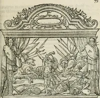 An illustration from Sommare beschrijuinghe vãde triumphelijcke incomst vanden doorluchtighen ende hooghgheboren aerts-hertoge Matthias : binnen die princelijcke stadt van Brussele : in t'iaer ons Heeren M.D.LXXVIII. den xviij dach Januarij : midtsgaders die tanneelen, poincten, figuren ende spectaculen, die inde voorseyde incompste (ter eeren van sijne doorluchticheyt) zijn verthoont ghevveest, met meer ander saken, die doen ter tijt gheschiet zijn (1579)