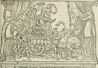 An illustration from Sommare beschrijuinghe vãde triumphelijcke incomst vanden doorluchtighen ende hooghgheboren aerts-hertoge Matthias : binnen die princelijcke stadt van Brussele : in t'iaer ons Heeren M.D.LXXVIII. den xviij dach Januarij : midtsgaders die tanneelen, poincten, figuren ende spectaculen, die inde voorseyde incompste (ter eeren van sijne doorluchticheyt) zijn verthoont ghevveest, met meer ander saken, die doen ter tijt gheschiet zijn (1579)