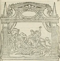 An illustration from Sommare beschrijuinghe vãde triumphelijcke incomst vanden doorluchtighen ende hooghgheboren aerts-hertoge Matthias : binnen die princelijcke stadt van Brussele : in t'iaer ons Heeren M.D.LXXVIII. den xviij dach Januarij : midtsgaders die tanneelen, poincten, figuren ende spectaculen, die inde voorseyde incompste (ter eeren van sijne doorluchticheyt) zijn verthoont ghevveest, met meer ander saken, die doen ter tijt gheschiet zijn (1579)