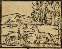 An illustration from Æsopi Phrygis Fabulae graece et latine, cum aliis quibusdam opusculis : quorum indicem sequens pagella indicabit (1616)