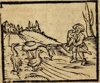 An illustration from Æsopi Phrygis Fabulae graece et latine, cum aliis quibusdam opusculis : quorum indicem sequens pagella indicabit (1616)