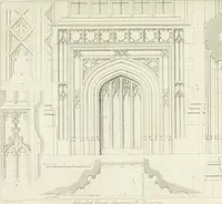 An illustration from Specimens of Gothic architecture; selected from various antient[!] edifices in England: consisting of plans, elevations, sections, and parts at large ... accompanied by historical and descriptive accounts (1823)