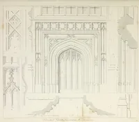 An illustration from Specimens of Gothic architecture : selected from various ancient edifices in England : consisting of plans, elevations, sections, and parts at large, calculated to exemplify the various styles, and the practical construction of this admired class of architecture (1825)
