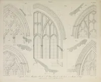 An illustration from Specimens of Gothic architecture : selected from various ancient edifices in England : consisting of plans, elevations, sections, and parts at large, calculated to exemplify the various styles, and the practical construction of this admired class of architecture (1825)