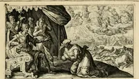 An illustration from Speculum heroicum principis omnium temporum poëtarum Homeri : id est, argumenta xxiiij librorum Iliados in quibus veri principis imago poëticè, elegantissime exprimitur = les XXIIII livres d'Homere reduict en tables demonstratives figurées (1613)