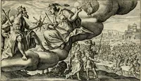 An illustration from Speculum heroicum principis omnium temporum poëtarum Homeri : id est, argumenta xxiiij librorum Iliados in quibus veri principis imago poëticè, elegantissime exprimitur = les XXIIII livres d'Homere reduict en tables demonstratives figurées (1613)