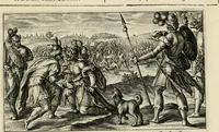 An illustration from Speculum heroicum principis omnium temporum poëtarum Homeri : id est, argumenta xxiiij librorum Iliados in quibus veri principis imago poëticè, elegantissime exprimitur = les XXIIII livres d'Homere reduict en tables demonstratives figurées (1613)