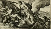 An illustration from Speculum heroicum principis omnium temporum poëtarum Homeri : id est, argumenta xxiiij librorum Iliados in quibus veri principis imago poëticè, elegantissime exprimitur = les XXIIII livres d'Homere reduict en tables demonstratives figurées (1613)