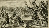 An illustration from Speculum heroicum principis omnium temporum poëtarum Homeri : id est, argumenta xxiiij librorum Iliados in quibus veri principis imago poëticè, elegantissime exprimitur = les XXIIII livres d'Homere reduict en tables demonstratives figurées (1613)