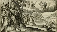 An illustration from Speculum heroicum principis omnium temporum poëtarum Homeri : id est, argumenta xxiiij librorum Iliados in quibus veri principis imago poëticè, elegantissime exprimitur = les XXIIII livres d'Homere reduict en tables demonstratives figurées (1613)