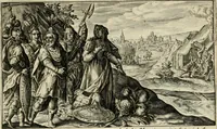 An illustration from Speculum heroicum principis omnium temporum poëtarum Homeri : id est, argumenta xxiiij librorum Iliados in quibus veri principis imago poëticè, elegantissime exprimitur = les XXIIII livres d'Homere reduict en tables demonstratives figurées (1613)