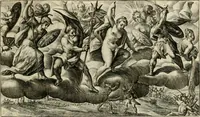 An illustration from Speculum heroicum principis omnium temporum poëtarum Homeri : id est, argumenta xxiiij librorum Iliados in quibus veri principis imago poëticè, elegantissime exprimitur = les XXIIII livres d'Homere reduict en tables demonstratives figurées (1613)