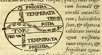 An illustration from Sphæra Ioannis de Sacrobosco, emendata. : Eliæ Vineti Santonis scholia in eandem sphæram, ab ipso auctore restituta. : Adiunximus huic libro compendium in sphæram, per Pierium Valerianum Bellunensem. : Et Petri Nonii Salaciensis demonstrationem eorum, quæ in extremo capite de climatibus Sacroboscius scribit de inæquali climatum latitudine, eodem Vineto interprete (1584)