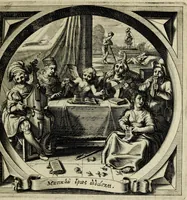 Picture 1 of 5 from Spiegel van den ouden ende nieuvven tijdt : bestaende uyt spreeck-vvoorden ende sinspreucken, ontleent van de voorige ende jegenvvoordige eeuvve, verlustigt door menigte van sinne-beelden, met gedichten en prenten daer op passende : dienstigh tot bericht van alle gedeelten des levens, beginnende van de kintsheyt, ende eyndigende met het eynde alles vleesch (1632), leaf 43