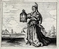 Picture 6 of 10 from Spiegel van den ouden ende nieuvven tijdt : bestaende uyt spreeck-woorden ende sinne-spreucken, ontleent van de voorige ende jegenwoordige eeuwe, verlustiget door menigte van sinne-beelden, met gedichten en prenten daer op passende (1633), leaf 257