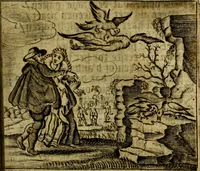 Picture 27 of 87 from Spiegel van den Ouden en Nieuwen Tydt, : bestaande uyt spreekwoorden, ontleent van de voorige en jegenwoordige eeuwe, verlustiget door meenigte van sinnebeelden, met gedichten en prenten daar op passende. : Vermeerdert met groote meenigte van spreekwoorden, door geheel het werk, met byvoeginge van nieuwe platen eu gedichten : alles in de nederlandsche tale ten gerieve van de liefhebbers der zelver, (1690), leaf 100