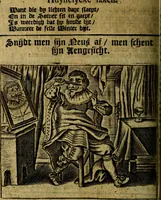 Picture 43 of 87 from Spiegel van den Ouden en Nieuwen Tydt, : bestaande uyt spreekwoorden, ontleent van de voorige en jegenwoordige eeuwe, verlustiget door meenigte van sinnebeelden, met gedichten en prenten daar op passende. : Vermeerdert met groote meenigte van spreekwoorden, door geheel het werk, met byvoeginge van nieuwe platen eu gedichten : alles in de nederlandsche tale ten gerieve van de liefhebbers der zelver, (1690), leaf 175