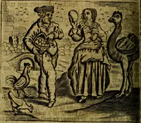 Picture 48 of 87 from Spiegel van den Ouden en Nieuwen Tydt, : bestaande uyt spreekwoorden, ontleent van de voorige en jegenwoordige eeuwe, verlustiget door meenigte van sinnebeelden, met gedichten en prenten daar op passende. : Vermeerdert met groote meenigte van spreekwoorden, door geheel het werk, met byvoeginge van nieuwe platen eu gedichten : alles in de nederlandsche tale ten gerieve van de liefhebbers der zelver, (1690), leaf 195