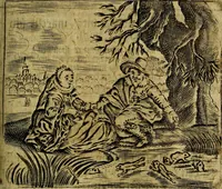 Picture 49 of 87 from Spiegel van den Ouden en Nieuwen Tydt, : bestaande uyt spreekwoorden, ontleent van de voorige en jegenwoordige eeuwe, verlustiget door meenigte van sinnebeelden, met gedichten en prenten daar op passende. : Vermeerdert met groote meenigte van spreekwoorden, door geheel het werk, met byvoeginge van nieuwe platen eu gedichten : alles in de nederlandsche tale ten gerieve van de liefhebbers der zelver, (1690), leaf 198