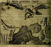 Picture 62 of 87 from Spiegel van den Ouden en Nieuwen Tydt, : bestaande uyt spreekwoorden, ontleent van de voorige en jegenwoordige eeuwe, verlustiget door meenigte van sinnebeelden, met gedichten en prenten daar op passende. : Vermeerdert met groote meenigte van spreekwoorden, door geheel het werk, met byvoeginge van nieuwe platen eu gedichten : alles in de nederlandsche tale ten gerieve van de liefhebbers der zelver, (1690), leaf 249