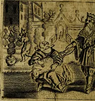 Picture 67 of 87 from Spiegel van den Ouden en Nieuwen Tydt, : bestaande uyt spreekwoorden, ontleent van de voorige en jegenwoordige eeuwe, verlustiget door meenigte van sinnebeelden, met gedichten en prenten daar op passende. : Vermeerdert met groote meenigte van spreekwoorden, door geheel het werk, met byvoeginge van nieuwe platen eu gedichten : alles in de nederlandsche tale ten gerieve van de liefhebbers der zelver, (1690), leaf 263