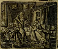 Picture 10 of 87 from Spiegel van den Ouden en Nieuwen Tydt, : bestaande uyt spreekwoorden, ontleent van de voorige en jegenwoordige eeuwe, verlustiget door meenigte van sinnebeelden, met gedichten en prenten daar op passende. : Vermeerdert met groote meenigte van spreekwoorden, door geheel het werk, met byvoeginge van nieuwe platen eu gedichten : alles in de nederlandsche tale ten gerieve van de liefhebbers der zelver, (1690), leaf 27