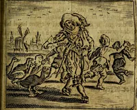 Picture 74 of 87 from Spiegel van den Ouden en Nieuwen Tydt, : bestaande uyt spreekwoorden, ontleent van de voorige en jegenwoordige eeuwe, verlustiget door meenigte van sinnebeelden, met gedichten en prenten daar op passende. : Vermeerdert met groote meenigte van spreekwoorden, door geheel het werk, met byvoeginge van nieuwe platen eu gedichten : alles in de nederlandsche tale ten gerieve van de liefhebbers der zelver, (1690), leaf 280