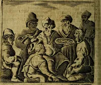 Picture 75 of 87 from Spiegel van den Ouden en Nieuwen Tydt, : bestaande uyt spreekwoorden, ontleent van de voorige en jegenwoordige eeuwe, verlustiget door meenigte van sinnebeelden, met gedichten en prenten daar op passende. : Vermeerdert met groote meenigte van spreekwoorden, door geheel het werk, met byvoeginge van nieuwe platen eu gedichten : alles in de nederlandsche tale ten gerieve van de liefhebbers der zelver, (1690), leaf 283