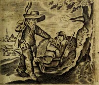 Picture 80 of 87 from Spiegel van den Ouden en Nieuwen Tydt, : bestaande uyt spreekwoorden, ontleent van de voorige en jegenwoordige eeuwe, verlustiget door meenigte van sinnebeelden, met gedichten en prenten daar op passende. : Vermeerdert met groote meenigte van spreekwoorden, door geheel het werk, met byvoeginge van nieuwe platen eu gedichten : alles in de nederlandsche tale ten gerieve van de liefhebbers der zelver, (1690), leaf 306