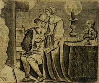 Picture 17 of 87 from Spiegel van den Ouden en Nieuwen Tydt, : bestaande uyt spreekwoorden, ontleent van de voorige en jegenwoordige eeuwe, verlustiget door meenigte van sinnebeelden, met gedichten en prenten daar op passende. : Vermeerdert met groote meenigte van spreekwoorden, door geheel het werk, met byvoeginge van nieuwe platen eu gedichten : alles in de nederlandsche tale ten gerieve van de liefhebbers der zelver, (1690), leaf 73