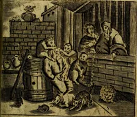 Picture 22 of 87 from Spiegel van den Ouden en Nieuwen Tydt, : bestaande uyt spreekwoorden, ontleent van de voorige en jegenwoordige eeuwe, verlustiget door meenigte van sinnebeelden, met gedichten en prenten daar op passende. : Vermeerdert met groote meenigte van spreekwoorden, door geheel het werk, met byvoeginge van nieuwe platen eu gedichten : alles in de nederlandsche tale ten gerieve van de liefhebbers der zelver, (1690), leaf 86