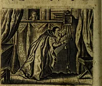 Picture 26 of 87 from Spiegel van den Ouden en Nieuwen Tydt, : bestaande uyt spreekwoorden, ontleent van de voorige en jegenwoordige eeuwe, verlustiget door meenigte van sinnebeelden, met gedichten en prenten daar op passende. : Vermeerdert met groote meenigte van spreekwoorden, door geheel het werk, met byvoeginge van nieuwe platen eu gedichten : alles in de nederlandsche tale ten gerieve van de liefhebbers der zelver, (1690), leaf 97