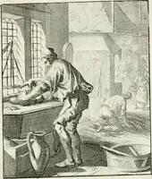 An illustration from Spiegel van 't menschelyk bedryf : vertonende hondert-verscheyde ambagten zeer konstig afgebeeld en met zeer zinryke spreuken en stigtelyke versen verrykt (1694)