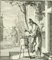 An illustration from Spiegel van 't menschelyk bedryf : vertonende hondert-verscheyde ambagten zeer konstig afgebeeld en met zeer zinryke spreuken en stigtelyke versen verrykt (1694)